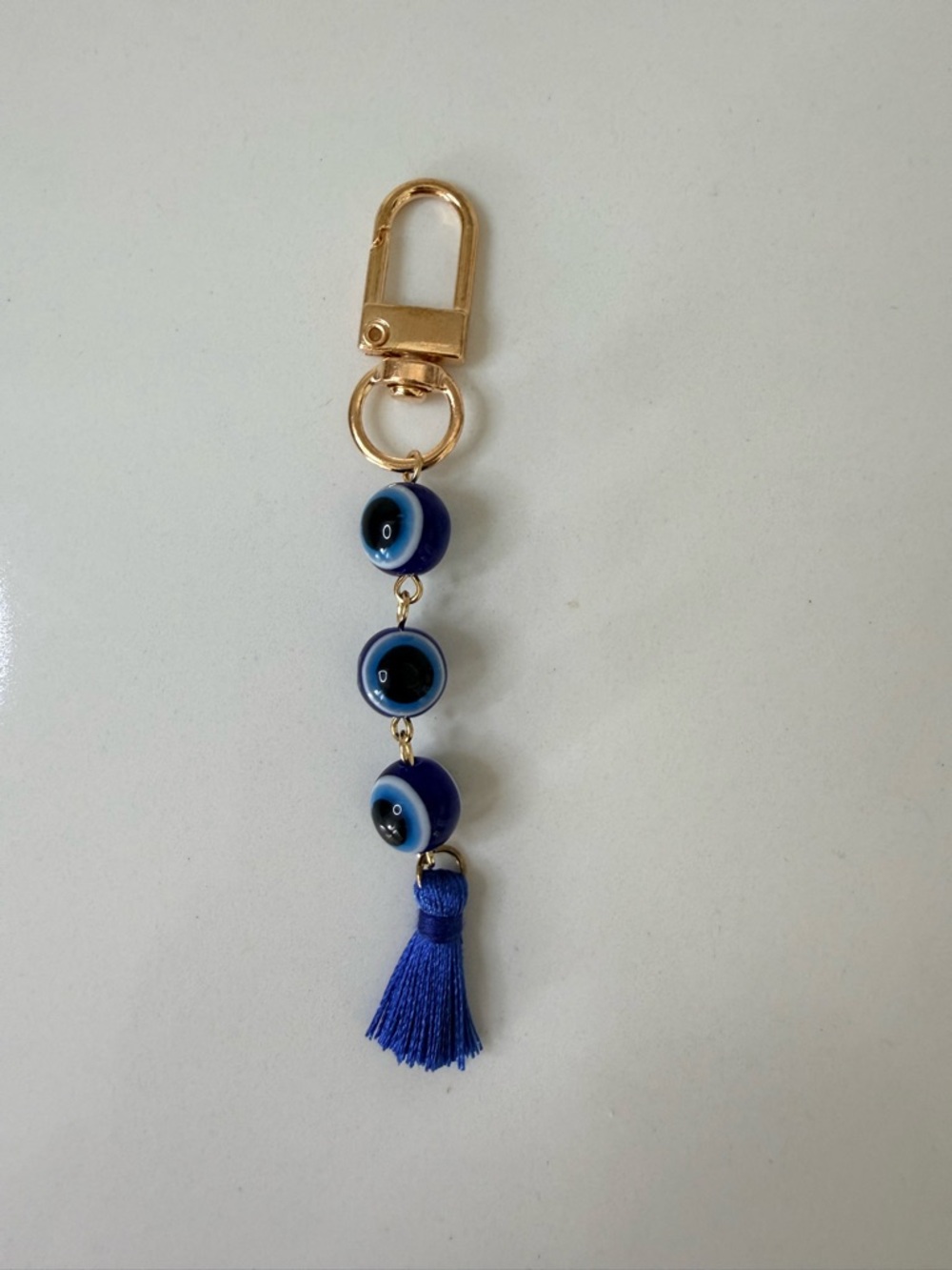 Gold-Plated Blue Evil Eye Tassel Keychain